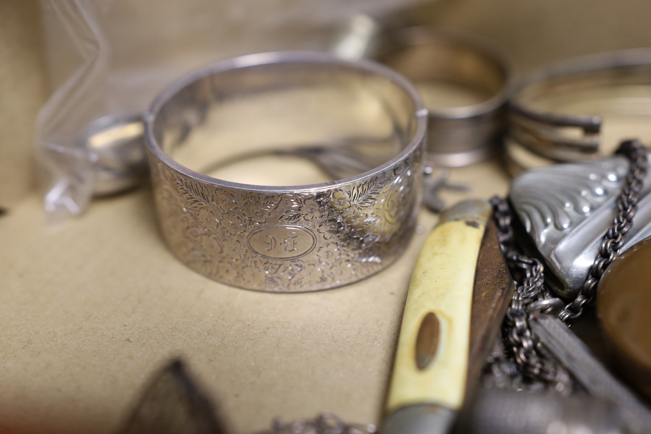 A group of assorted silver and base metal costume jewellery, boxes and miscellanea